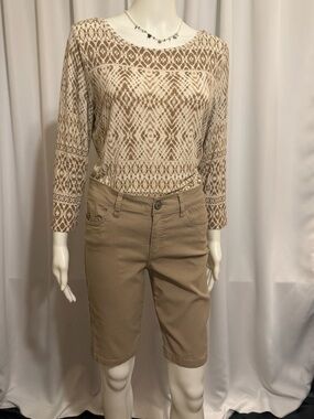 Dickies Women's Stretch Bermuda Shorts Khaki Tan Size 5/27 Slim Fit Work